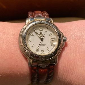 Tag Heuer Silver Case White Dial Brown Leather Strap Men's Watch